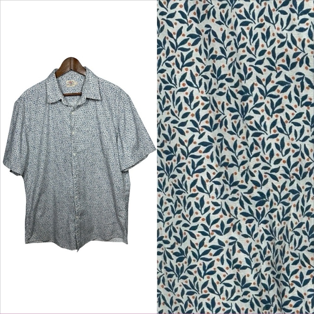 FAHERTY‎ BRAND Mens Blue Leaf Print Short Sleeve Button Down Shirt XL Vacation